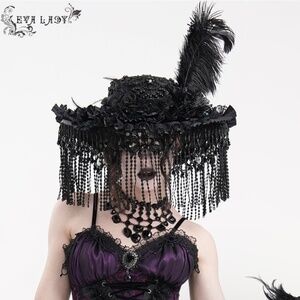 Eva Lady Gothic Tassel Hat Black